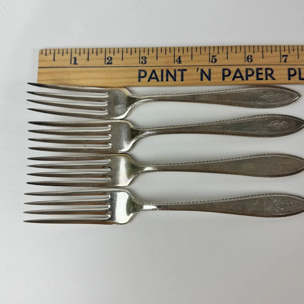 1847 Rogers Bros Argosy Silverplate Dinner Forks Set of 4 Art Deco 1926 7.5 Inch